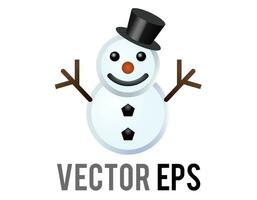 Vektor klassisch Schneemann gemacht von zwei groß Schneebälle Symbol, Waffen, oben Hut, Karotte Nase, Kohle Augen