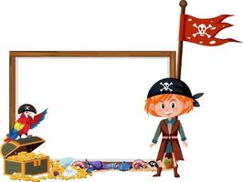 eine Piratenmädchen-Cartoon-Figur mit leerer Banner-Vorlage vektor