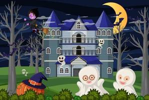 Szene mit Halloween-Spukhaus in der Nacht vektor