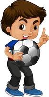 süße junge Zeichentrickfigur mit Fußball vektor