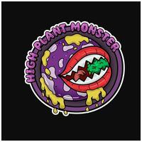 Pflanze Monster- beißen Unkrautknospe Logo und hoch Pflanze Monster- Text. Gras Design zum Logo, Etikett, Geschäft, Geschäft und Verpackung Produkt. vektor