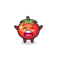 süßes Tomaten-Maskottchen mit einem gähnenden Ausdruck vektor