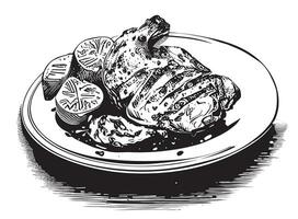 grillad kyckling skiss hand dragen i klotter stil vektor illustration
