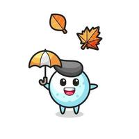 Cartoon des süßen Schneeballs, der im Herbst einen Regenschirm hält vektor