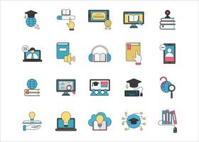 E-Learning farbig Symbol Satz, online Bildung Vektor Grafik Illustration