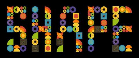 abstrakt Briefe von geometrisch Formen. modern Vektor Design im y2k Stil. ein Sammlung von verschiedene Formen, Etiketten, Aufkleber inspiriert durch Brutalismus.