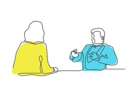 Kontinuierliche einzeilige Zeichnung von Geschäftsgesprächen von zwei Personen vektor