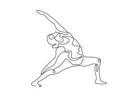 Kontinuierliche einzeilige Zeichnung des minimalistischen Designs des Yoga-Mädchens. vektor