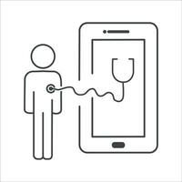 online Fachmann Arzt Symbol, medizinisch Beratung App zum geduldig treffen, Smartphone Klinik Service, dünn Linie Netz Symbol auf Weiß Hintergrund - - editierbar Schlaganfall Vektor Illustration Folge10.