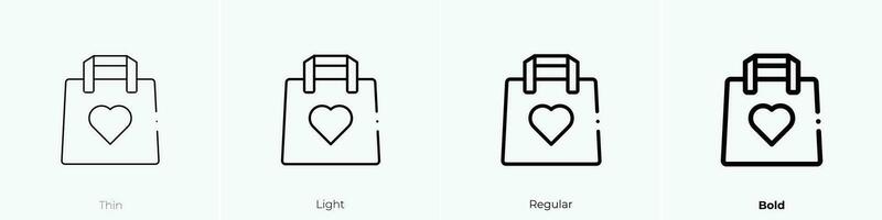 Einkaufen Tasche Symbol. dünn, Licht, regulär und Fett gedruckt Stil Design isoliert auf Weiß Hintergrund vektor