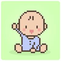 8 Bit Pixel Baby ist Sitzung. süß Baby Vektor Illustration