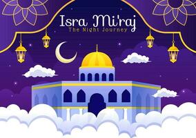 isra mi'raj Vektor Illustration. Übersetzung das Nacht Reise Prophet Mohammed. mit Moschee und Laterne im islamisch Urlaub eben Karikatur Hintergrund