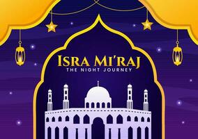 isra mi'raj vektor illustration. översättning de natt resa profet muhammed. med moské och lykta i islamic Semester platt tecknad serie bakgrund