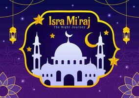 isra mi'raj Vektor Illustration. Übersetzung das Nacht Reise Prophet Mohammed. mit Moschee und Laterne im islamisch Urlaub eben Karikatur Hintergrund