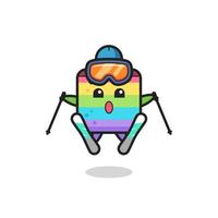 Regenbogenkuchen-Maskottchen-Charakter als Skispieler vektor