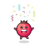 glad tranbär maskot hoppa för grattis med färg konfetti vektor