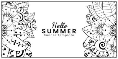 Hallo Sommer-Banner-Vorlage mit Mehndi-Blume vektor