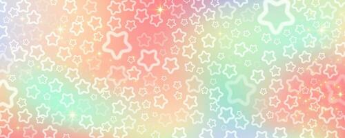Pastell- Himmel mit Sterne und Bokeh. kawaii Fantasie Hintergrund. Magie funkeln Raum mit irisierend Textur. abstrakt Vektor Hintergrund
