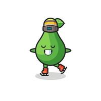 Avocado-Cartoon als Eislaufspieler, der performt vektor