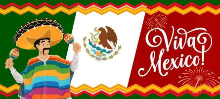 viva mexico baner med mexikansk flagga och mariachi vektor