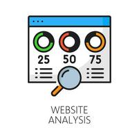 hemsida analys. webb granska, seo tunn linje ikon vektor
