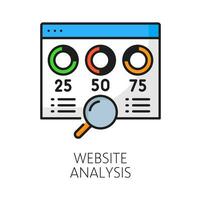 Webseite Analyse. Netz Prüfung, SEO dünn Linie Symbol vektor