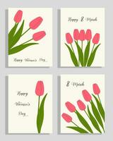 glücklich Damen Tag Gruß Karten mit Rosa Tulpen. vektor
