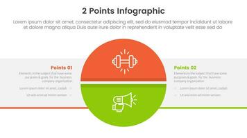 gegen oder vergleichen Sie und Vergleich Konzept zum Infografik Vorlage Banner mit groß Kreis geteilt und Box Rechteck mit zwei Punkt aufführen Information vektor