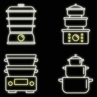 matlagning ångkokare ikon uppsättning vektor neon