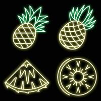 exotisch Ananas Symbole einstellen Vektor Neon-