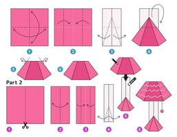 Lampe Origami planen Lernprogramm ziehen um Modell. Origami zum Kinder. Schritt durch Schritt Wie zu machen ein süß Origami Fußboden Lampe. Vektor Illustration.