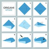 val origami schema handledning rör på sig modell. origami för ungar. steg förbi steg på vilket sätt till göra en söt origami marin djur. vektor illustration.