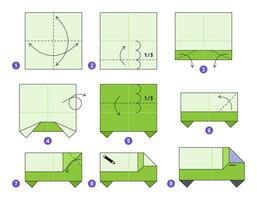 lastbil origami schema handledning rör på sig modell. origami för ungar. steg förbi steg på vilket sätt till göra en söt origami transport. vektor illustration.