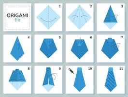 slips origami schema handledning rör på sig modell. origami för ungar. steg förbi steg på vilket sätt till göra en söt origami slips. vektor illustration.