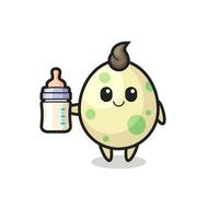 baby prickig ägg seriefigur med mjölkflaska vektor