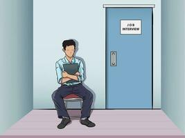 illustration av en man väntar för jobb intervju vektor