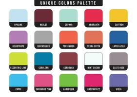 tjugo unik färger uppsättning med Färg namn, olika Färg palett samling vektor