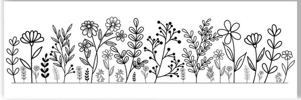 botanisch abstrakt Linie Kunst Komposition minimal Blumen- Rand von handgemalt Kräuter Blumen Blätter vektor