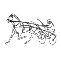 Jockey- und Pferdegeschirrrennen Seitenansicht durchgehende Linienzeichnung vektor