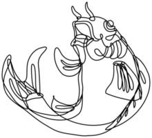 nishikigoi koi karp fisk hoppar upp kontinuerlig linje ritning vektor