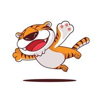 tecknad gullig tiger spred armar och flyger högt vektor