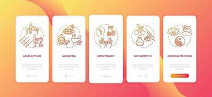 traditionelle Therapien Onboarding mobiler App-Seitenbildschirm mit Konzepten vektor
