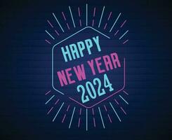 2024 glücklich Neu Jahr abstrakt Neon- cyan und Rosa Design Urlaub Vektor Logo Symbol Illustration mit Blau Hintergrund