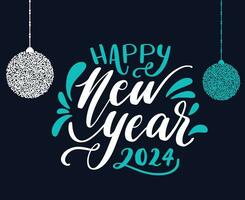 2024 glücklich Neu Jahr abstrakt cyan und Weiß Design Urlaub Vektor Logo Symbol Illustration mit Blau Hintergrund