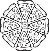 svart och vit pizza skiva handritad doodle illustration vektor