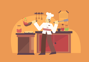 Professioneller Chef Cooking Vector Character Illustration