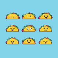 Taco-Charakter-Kawaii-Set vektor