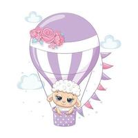 söta babyfår på en luftballong. vektor illustration.