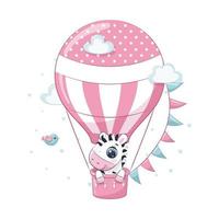 söt baby zebra på en luftballong. vektor illustration.