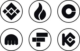 Symbole für den Austausch von Kryptowährungen. die rahmen um das logo sind schwarz. vektor
